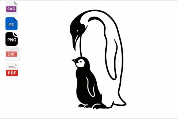 Adorable Penguin Mom and Baby SVG for Embroidery