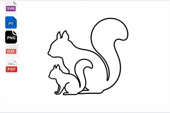 Charming Squirrel Mom and Baby Outline SVG Cut