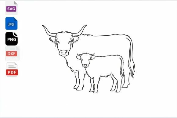 Highland Cow Mom and Calf: A Charming Embroidery Design