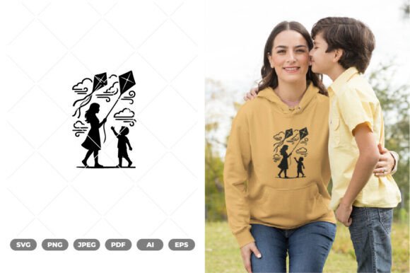 Mom and Child Silhouette SVG for Embroidery